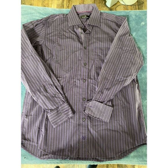 Bugatchi Uomo Purple Striped Pocket Mens Long Sleeve Button Up Shirt Size Large - Picture 1 of 4